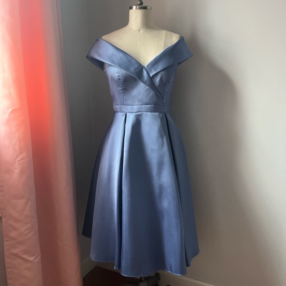 BHLDN Elegant Blue Off-Shoulder Dress - Picture 1 of 2